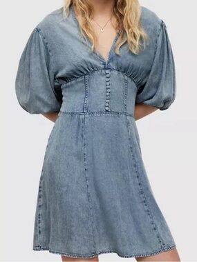 AllSaints Nova Tencel Light Wash Midi Dress